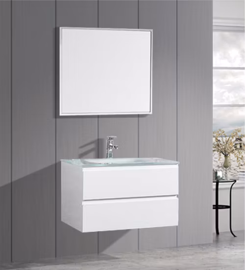 Fabrik Hochwertige moderne maßgeschneiderte PVC-Badezimmer-Waschtischsets Wandbehang LED-Spiegelmöbel Badschränke