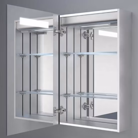 Housenwell Weißer LED-Spiegel-Badezimmerschrank aus PVC zur Wandmontage